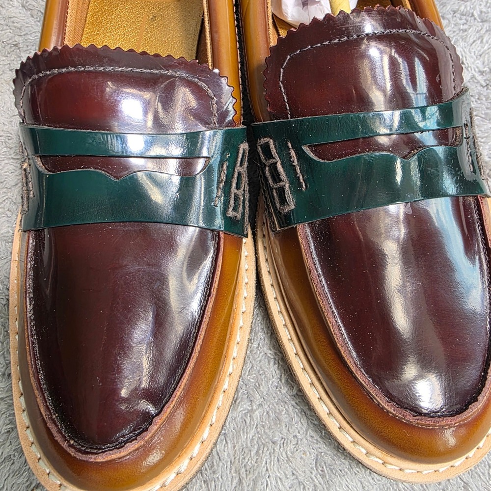 Dolce Vita Two-Tone Brown & Dark Green Leather Loafers - Picture 3 of 7